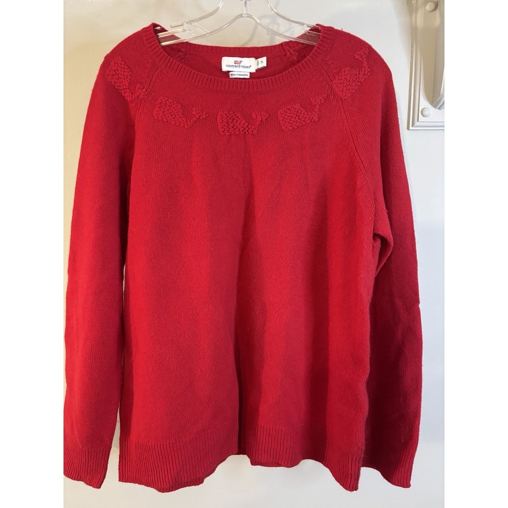 VINEYARD VINES Red Wool Cashmere Whale Sweater XL Preppy Holiday